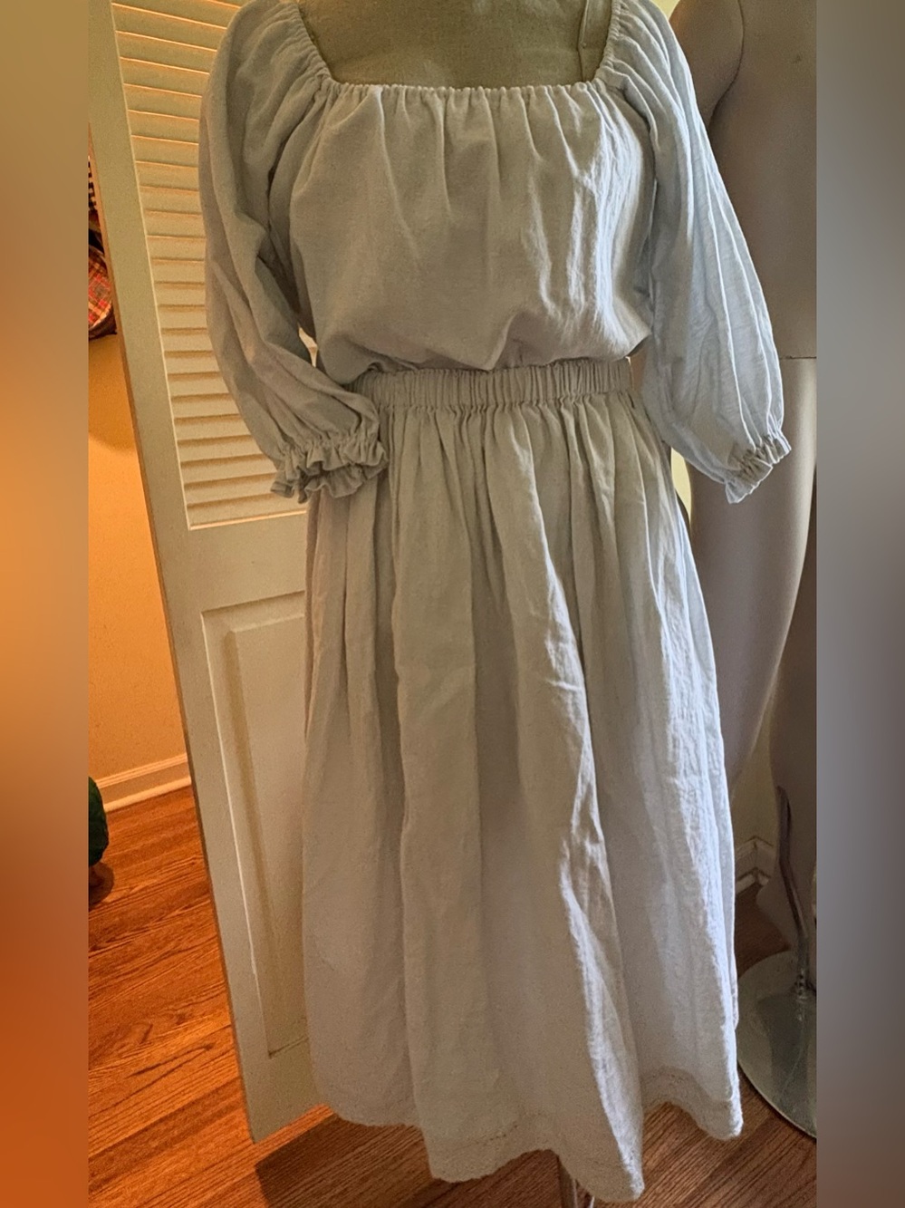 Light pale blue linen skirt/ shirt set.  Easy fit S/M.  Renaissance Faire base!